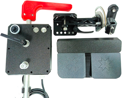 Комплектация поставки электронного ротатора "Атал про": моноблок, беспроводные педали (2,4ГГц), кроншейн крепления, кабель питания