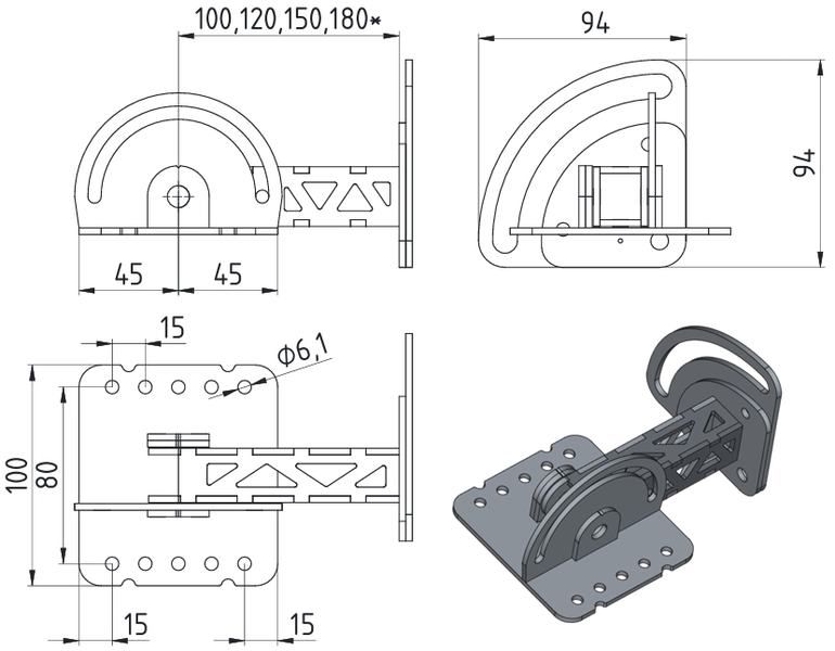 Базовый чертеж кронштейна на планширь для ротаторов серии "Филин"