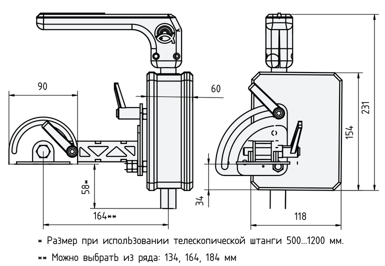 Габаритный чертеж привода ротатора "Филин" с креплением