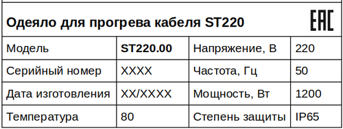 Маркировка оделяла ST220
